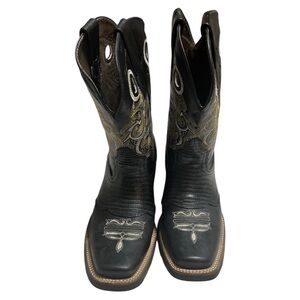 Men’s Genuine Leather Black Rodeo Boot with Gold/Brown Detailed Embroidery